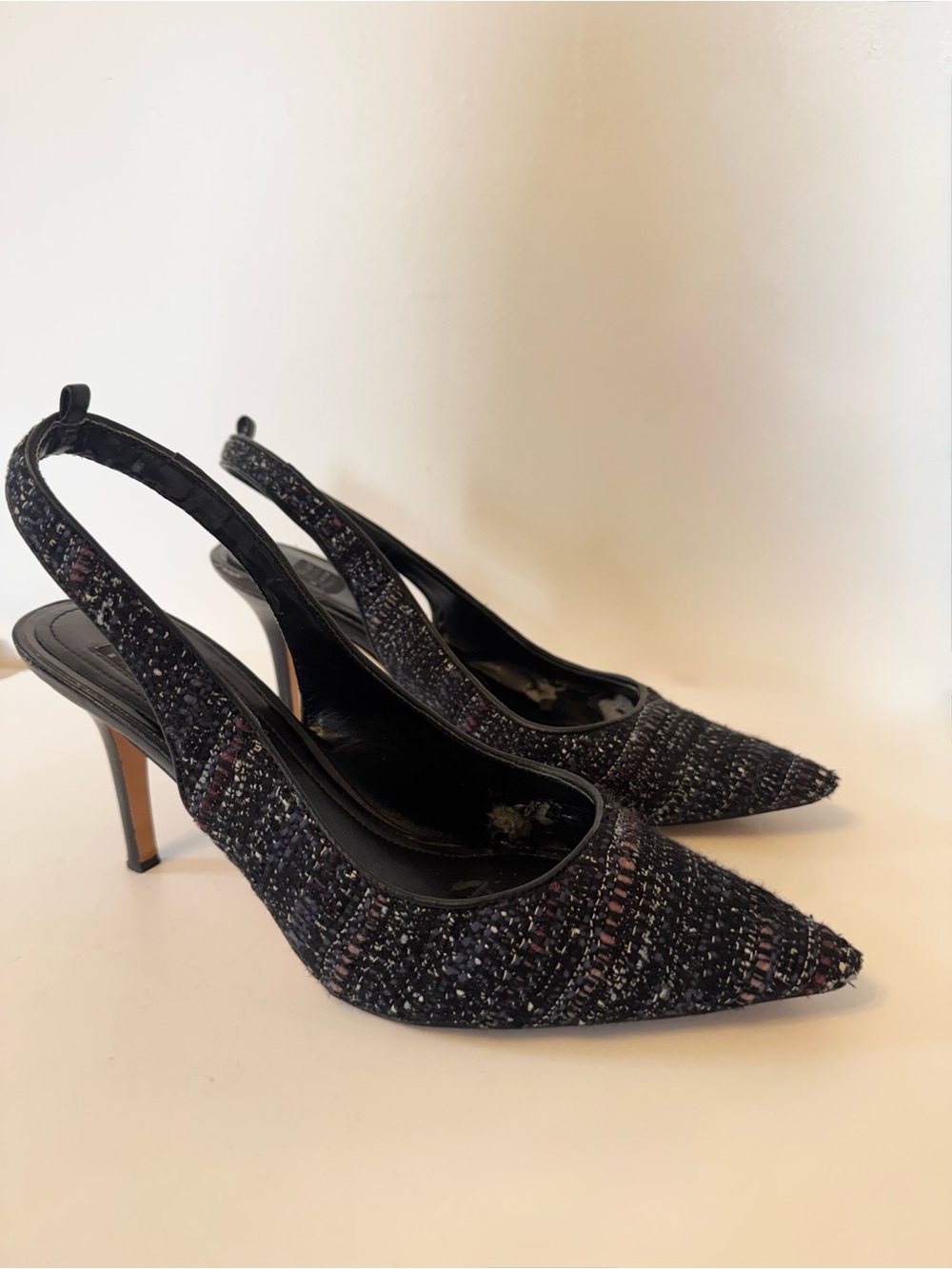 White House Black Market Black Tweed Pointed-Toe Slingback Heels